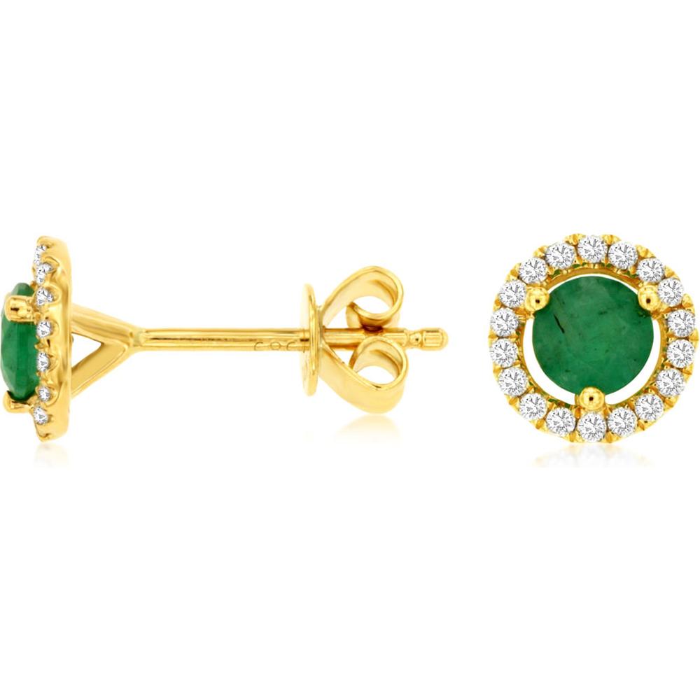 Radiant 14K Yellow Gold Emerald and Diamond Earrings - 0.84 Carat Total Gem Weight