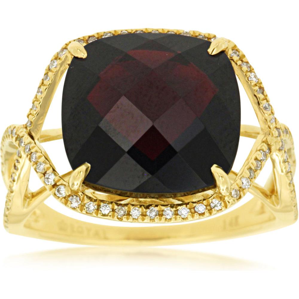 Radiant 14K Yellow Gold Garnet & Diamond Ring - 6.75 Carat Total Gem Weight