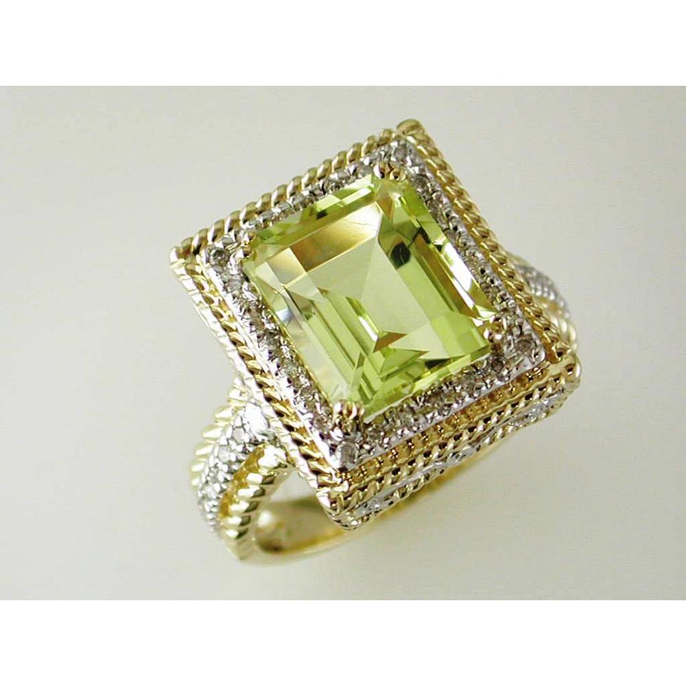 Radiant 14K Yellow Gold Lemon Quartz & Diamond Halo Ring