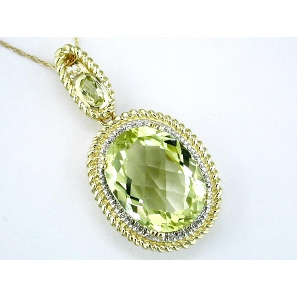 Radiant 14K Yellow Gold Lemon Quartz Pendant with Diamond Accents