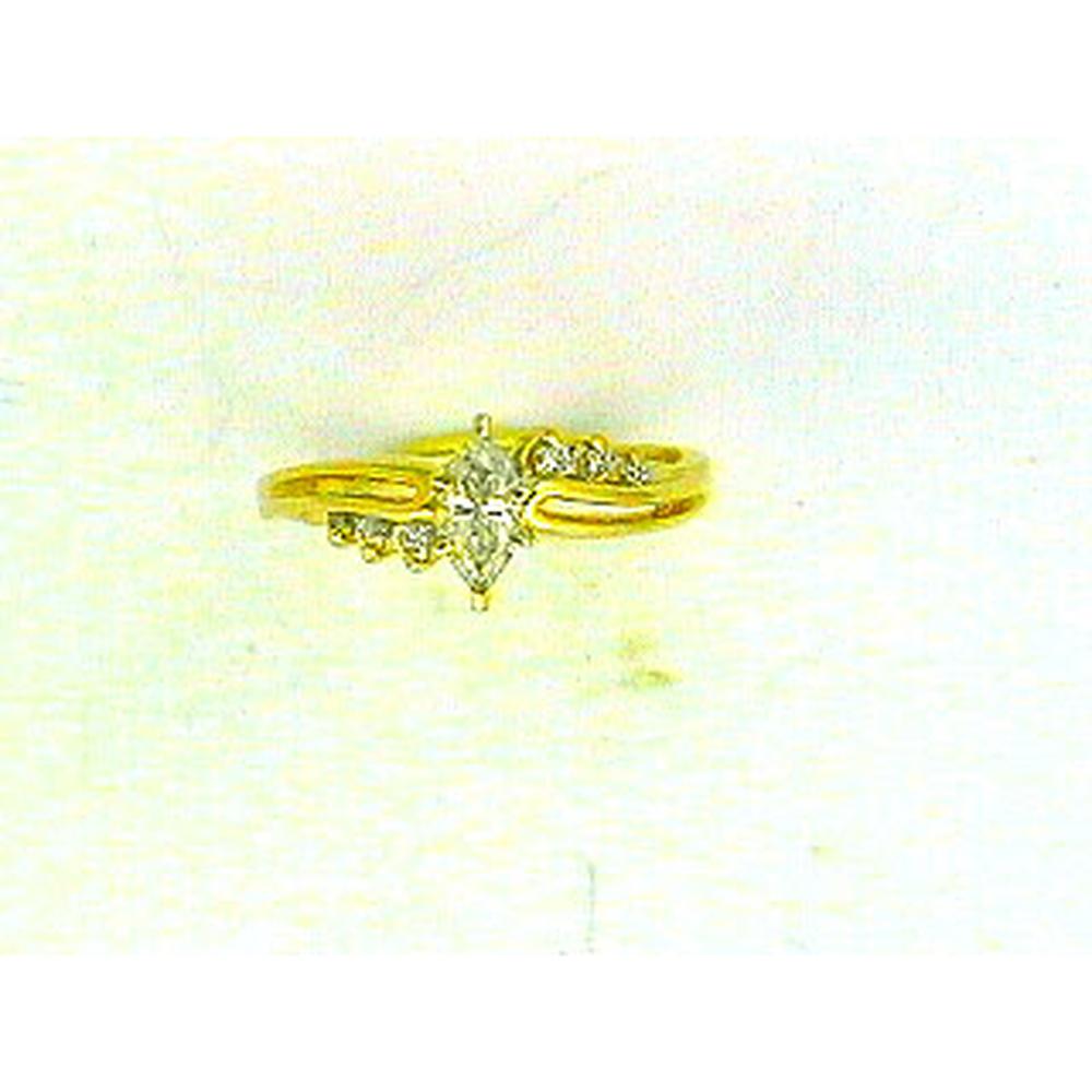 Radiant 14K Yellow Gold Marquise Diamond Engagement Ring - 0.34 Carat Center, 0.12 Carat Total Diamond Weight