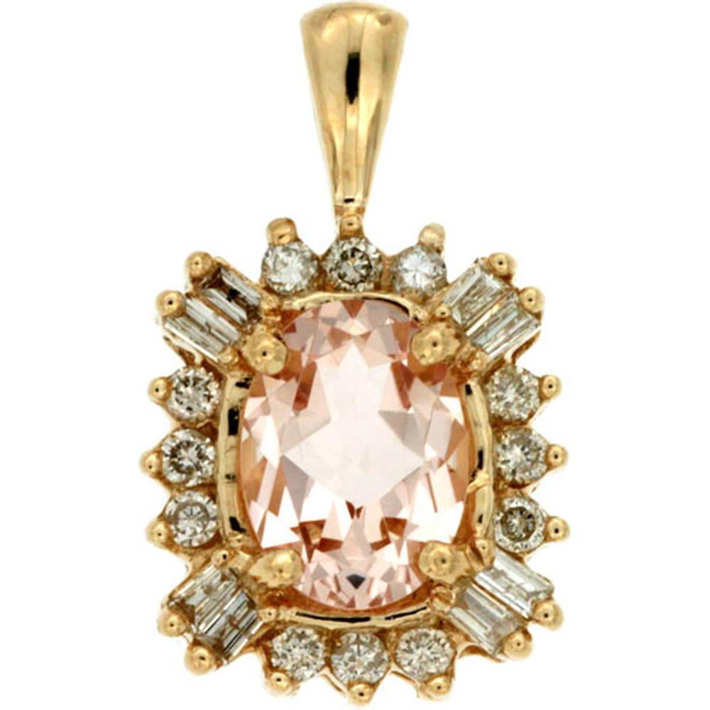 Radiant 14K Yellow Gold Morganite & Diamond Pendant - 1.00 Carat Oval Morganite, Diamond Accent