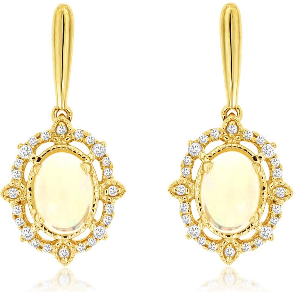 Radiant 14K Yellow Gold Opal and Diamond Earrings