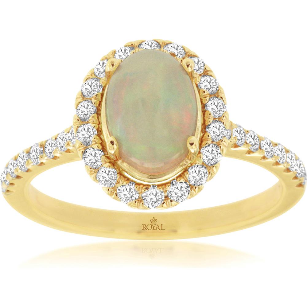 Radiant 14K Yellow Gold Opal and Diamond Ring - Enchanting Beauty