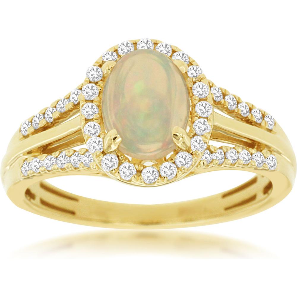 Radiant 14K Yellow Gold Opal & Diamond Ring - Timeless Elegance