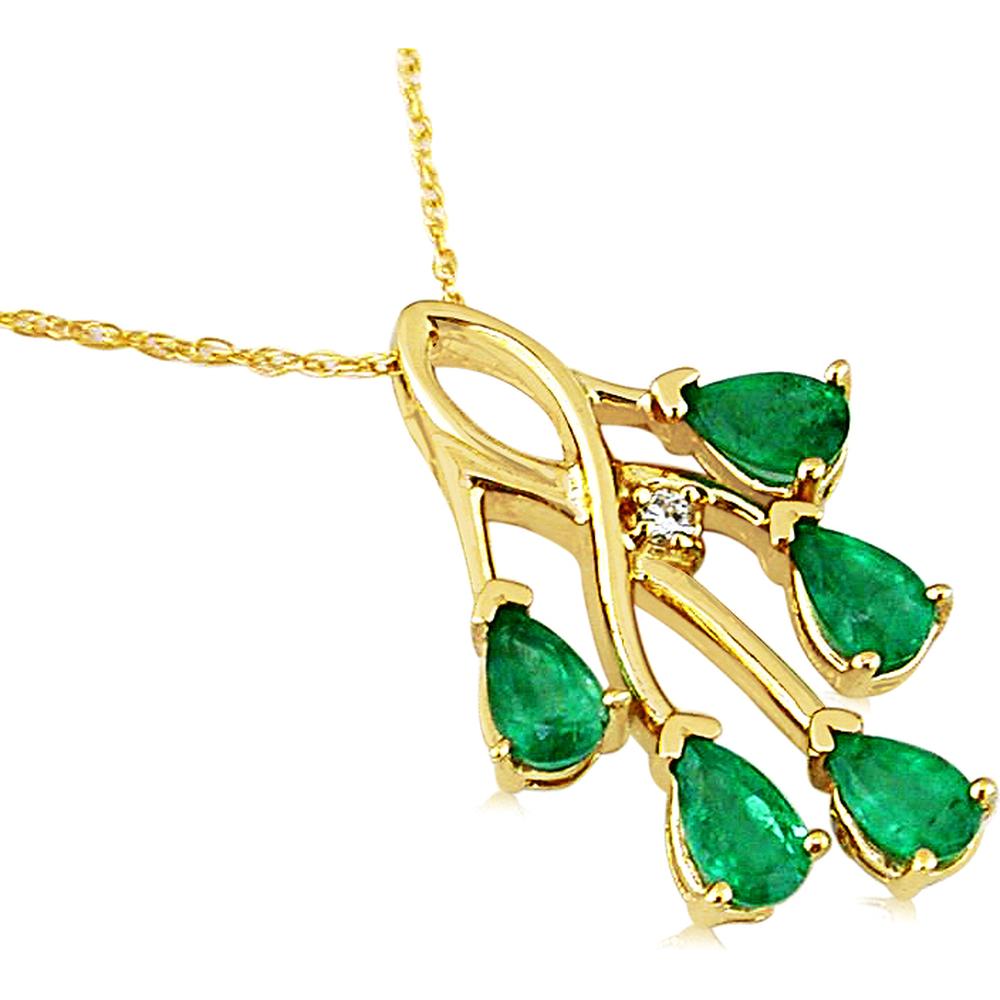Radiant 14K Yellow Gold Pear-Shaped Emerald and Diamond Pendant