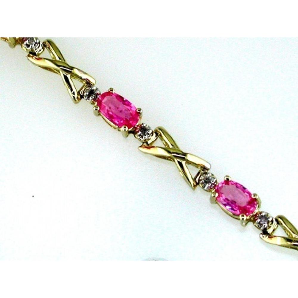 Radiant 14K Yellow Gold Pink Sapphire and Diamond Bracelet