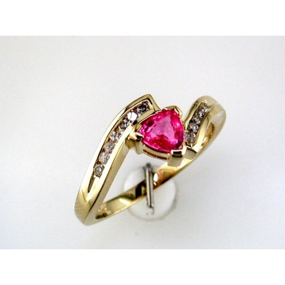 Radiant 14K Yellow Gold Pink Sapphire and Diamond Trillion Ring