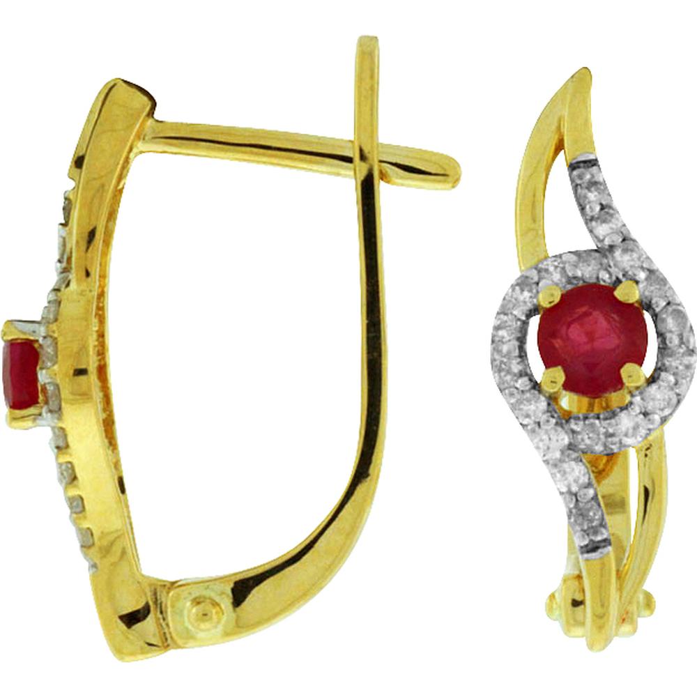Radiant 14K Yellow Gold Ruby & Diamond Center Stone Earrings - 0.55 Carat Ruby, 0.24 Carat Diamond Total