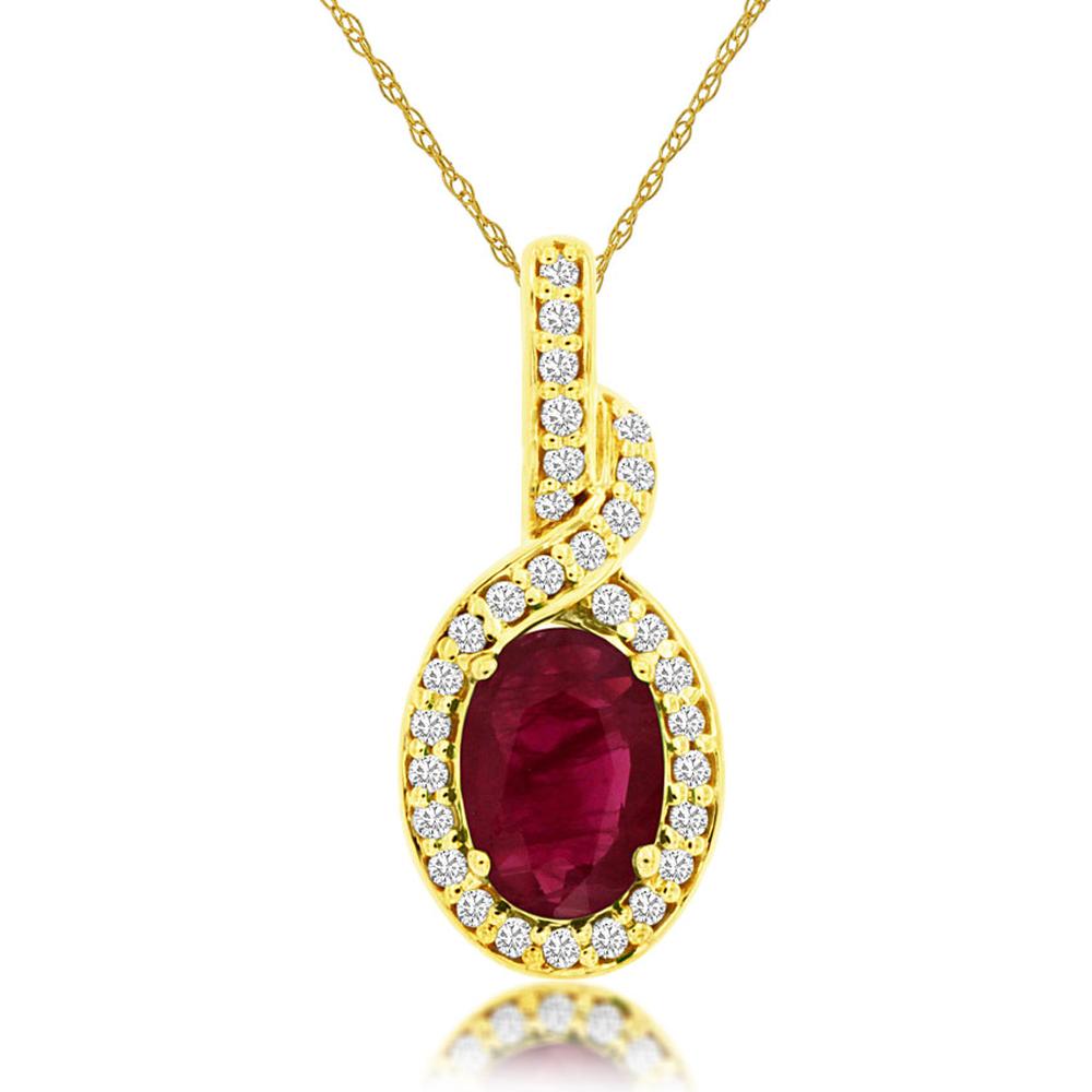 Radiant 14K Yellow Gold Ruby and Diamond Halo Pendant