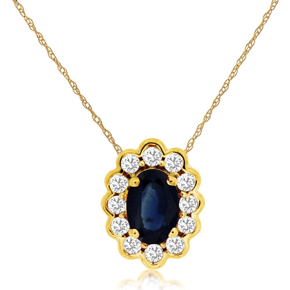 Radiant 14K Yellow Gold Sapphire and Diamond Halo Necklace