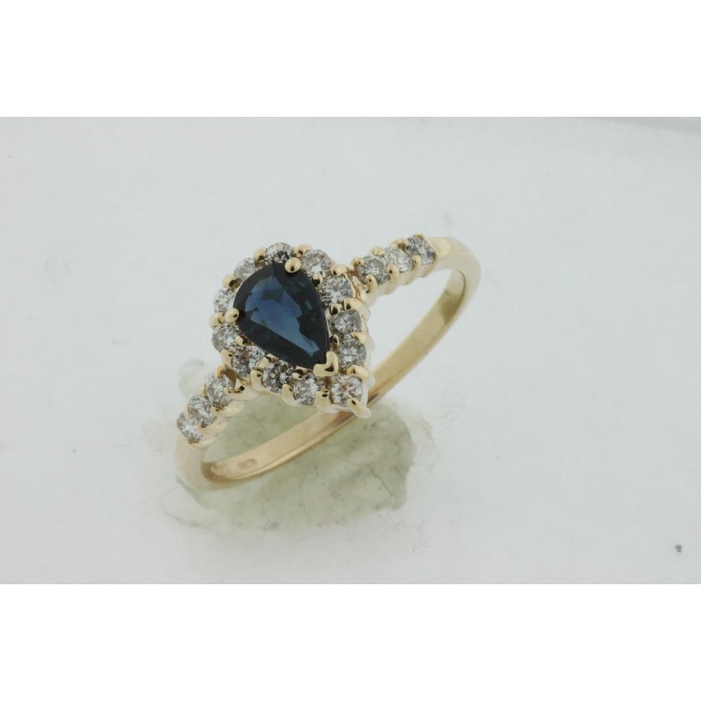 Radiant 14K Yellow Gold Sapphire & Diamond Pear-Shaped Ring - A Timeless Elegance