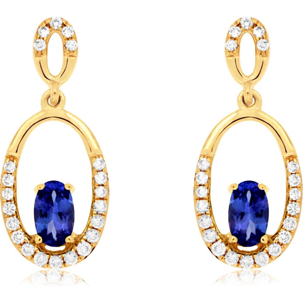 Radiant 14K Yellow Gold Tanzanite and Diamond Earrings - Timeless Elegance