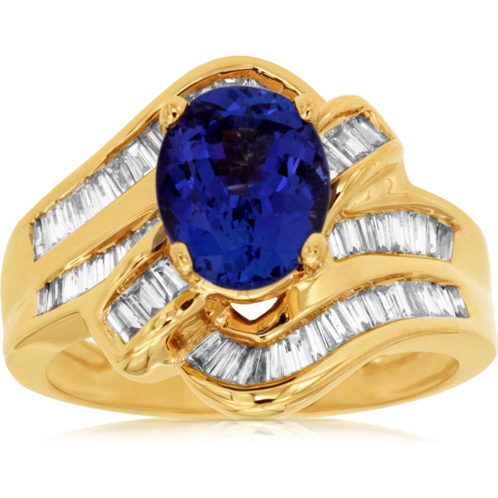 Radiant 14K Yellow Gold Tanzanite and Diamond Oval Ring