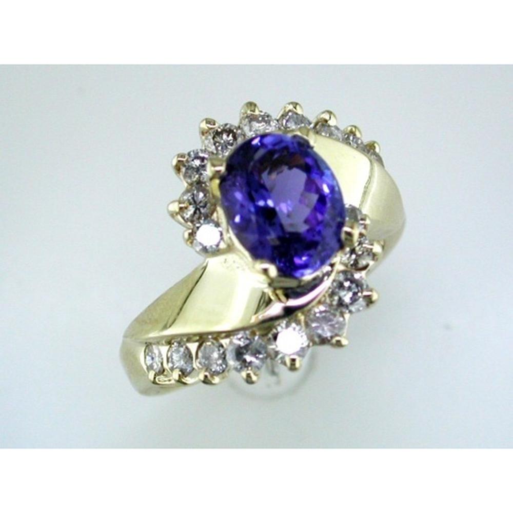 Radiant 14K Yellow Gold Tanzanite & Diamond Ring - 2.50 Carat Tanzanite, Round Diamonds