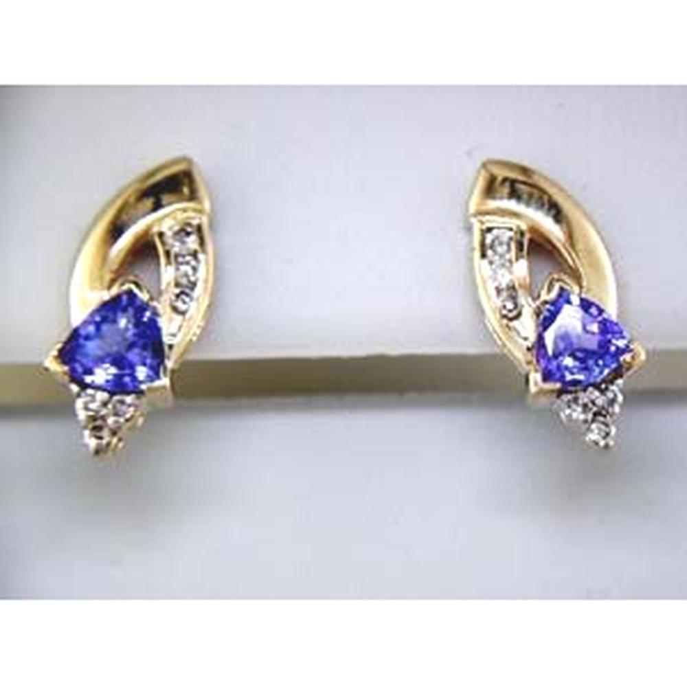 Radiant 14K Yellow Gold Tanzanite Trillion Earrings with Diamond Accents - 0.78 Carat Total Gem Weight