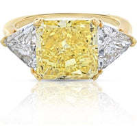Radiant Beauty 5 Carat Fancy Vivid Yellow Diamond Trillions Ring
