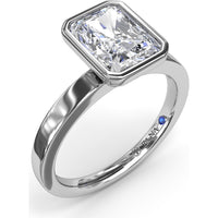 Radiant Bezel Set Engagement Ring Setting with Wide Band and Hidden Diamond Detail by Fana