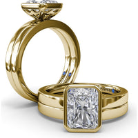 Radiant Bezel Set Engagement Ring Setting with Wide Band and Hidden Diamond Detail by Fana
