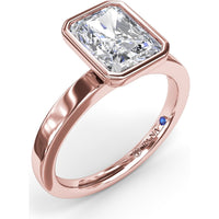 Radiant Bezel Set Engagement Ring Setting with Wide Band and Hidden Diamond Detail by Fana