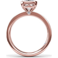 Radiant Bezel Set Engagement Ring Setting with Wide Band and Hidden Diamond Detail by Fana