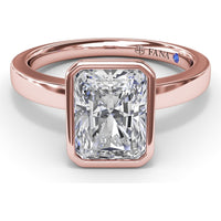 Radiant Bezel Set Engagement Ring Setting with Wide Band and Hidden Diamond Detail by Fana