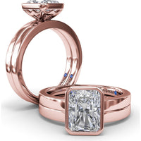 Radiant Bezel Set Engagement Ring Setting with Wide Band and Hidden Diamond Detail by Fana