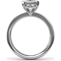 Radiant Bezel Set Engagement Ring Setting with Wide Band and Hidden Diamond Detail by Fana