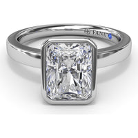 Radiant Bezel Set Engagement Ring Setting with Wide Band and Hidden Diamond Detail by Fana