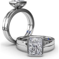 Radiant Bezel Set Engagement Ring Setting with Wide Band and Hidden Diamond Detail by Fana