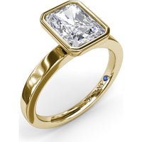 Radiant Bezel Set Engagement Ring Setting with Wide Band and Hidden Diamond Detail by Fana
