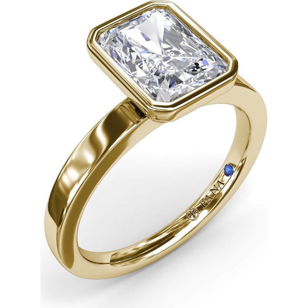 Radiant Bezel Set Engagement Ring Setting with Wide Band and Hidden Diamond Detail by Fana