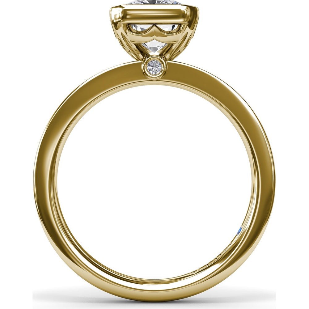 Radiant Bezel Set Engagement Ring Setting with Wide Band and Hidden Diamond Detail by Fana