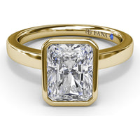 Radiant Bezel Set Engagement Ring Setting with Wide Band and Hidden Diamond Detail by Fana