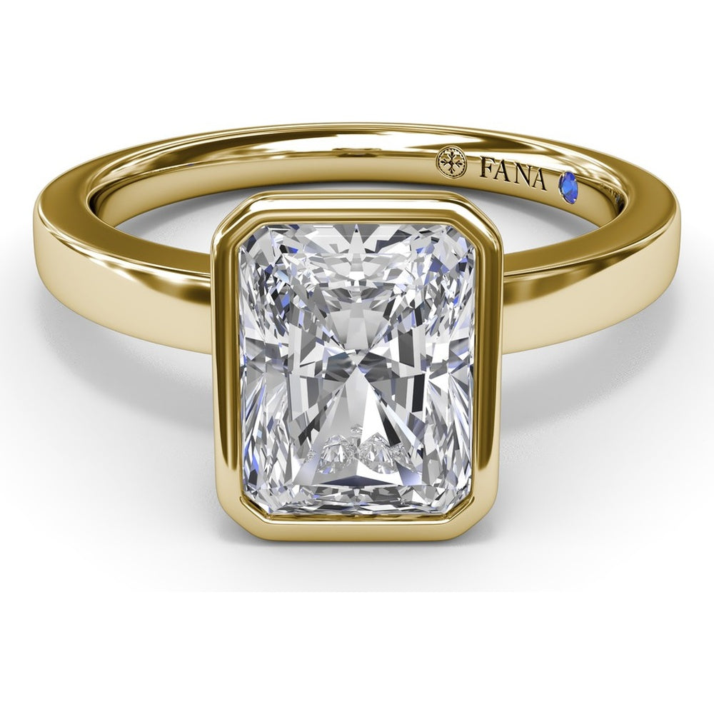 Radiant Bezel Set Engagement Ring Setting with Wide Band and Hidden Diamond Detail by Fana