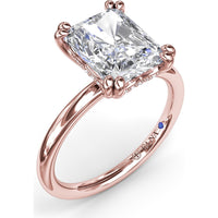 Radiant Cut Engagement Ring Setting with Double Prongs and Hidden Halo by Fana - 0.08 Carat Total Diamond Weight