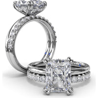 Radiant Cut Engagement Ring Setting with Double Prongs and Hidden Halo by Fana - 0.08 Carat Total Diamond Weight