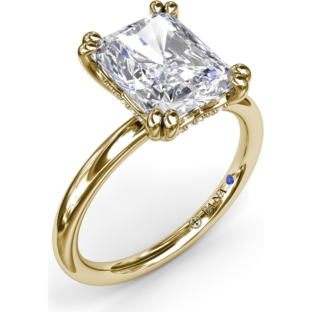Radiant Cut Engagement Ring Setting with Double Prongs and Hidden Halo by Fana - 0.08 Carat Total Diamond Weight