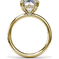 Radiant Cut Engagement Ring Setting with Double Prongs and Hidden Halo by Fana - 0.08 Carat Total Diamond Weight