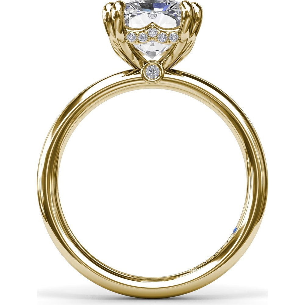 Radiant Cut Engagement Ring Setting with Double Prongs and Hidden Halo by Fana - 0.08 Carat Total Diamond Weight