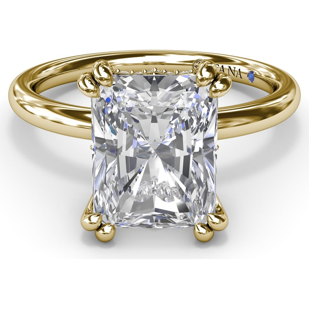 Radiant Cut Engagement Ring Setting with Double Prongs and Hidden Halo by Fana - 0.08 Carat Total Diamond Weight