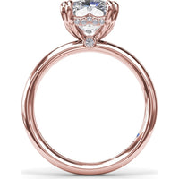 Radiant Cut Engagement Ring Setting with Double Prongs and Hidden Halo by Fana - 0.08 Carat Total Diamond Weight