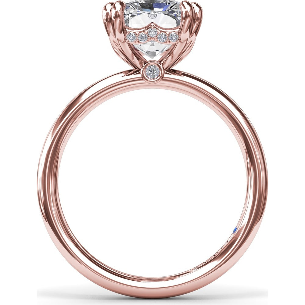 Radiant Cut Engagement Ring Setting with Double Prongs and Hidden Halo by Fana - 0.08 Carat Total Diamond Weight