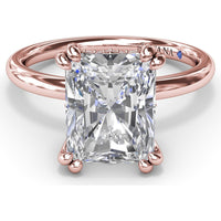 Radiant Cut Engagement Ring Setting with Double Prongs and Hidden Halo by Fana - 0.08 Carat Total Diamond Weight
