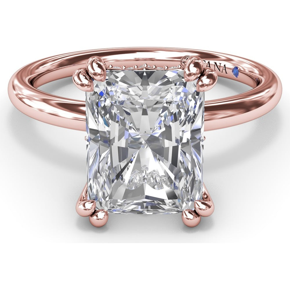 Radiant Cut Engagement Ring Setting with Double Prongs and Hidden Halo by Fana - 0.08 Carat Total Diamond Weight
