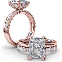 Radiant Cut Engagement Ring Setting with Double Prongs and Hidden Halo by Fana - 0.08 Carat Total Diamond Weight
