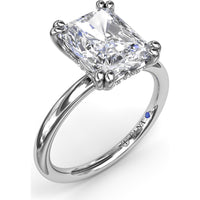 Radiant Cut Engagement Ring Setting with Double Prongs and Hidden Halo by Fana - 0.08 Carat Total Diamond Weight