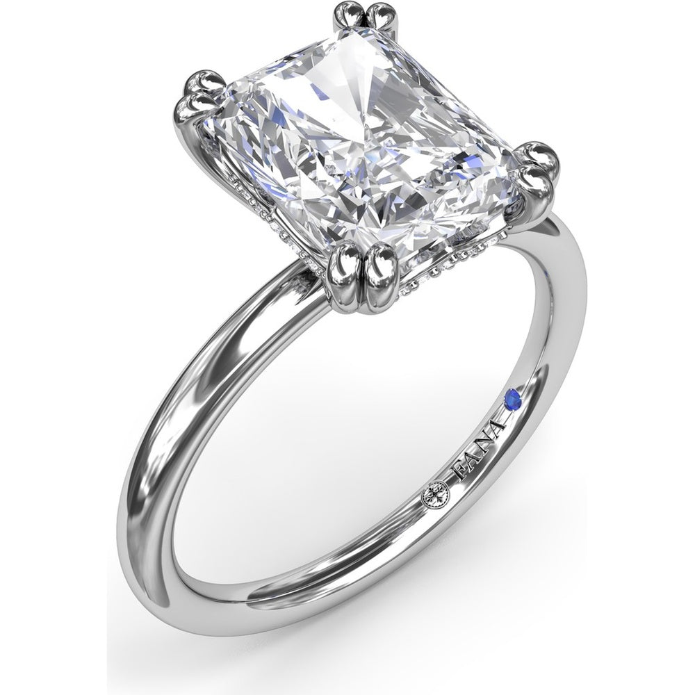 Radiant Cut Engagement Ring Setting with Double Prongs and Hidden Halo by Fana - 0.08 Carat Total Diamond Weight