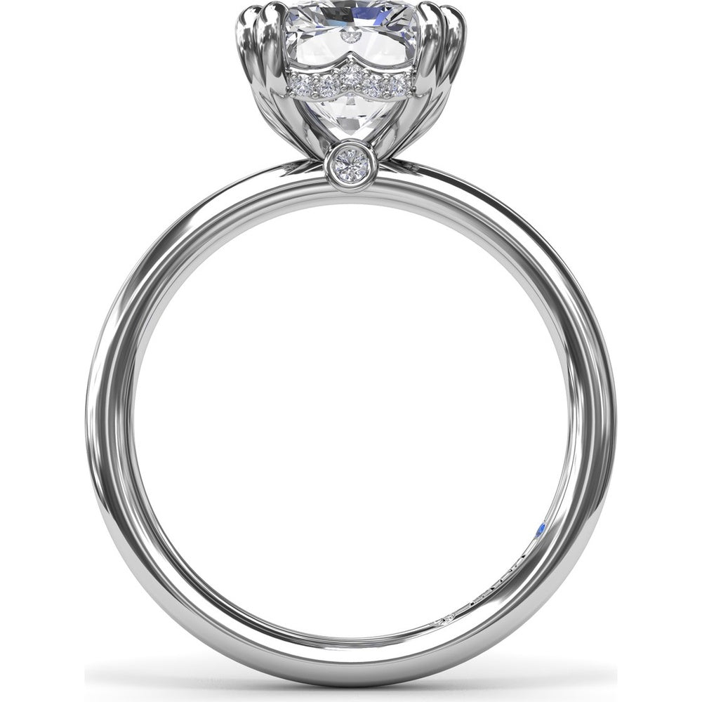 Radiant Cut Engagement Ring Setting with Double Prongs and Hidden Halo by Fana - 0.08 Carat Total Diamond Weight