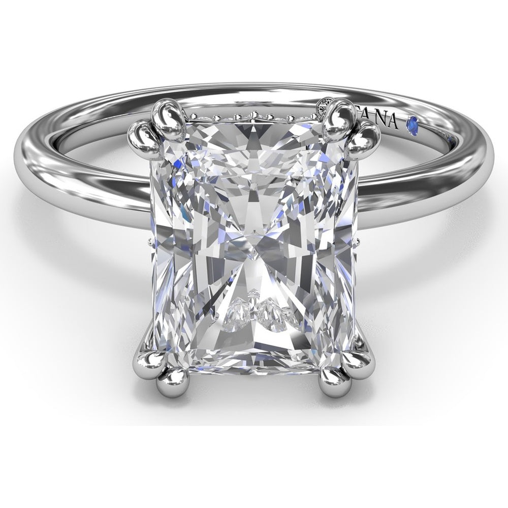Radiant Cut Engagement Ring Setting with Double Prongs and Hidden Halo by Fana - 0.08 Carat Total Diamond Weight